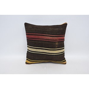 Brown Kilim Patchwork Wool Pillow Luxury <b>18x18</b> Inch Decorative Cushion Floral Vintage Print Woven Bedding Floor Portable - Product Image 1