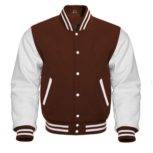Chaquetas universitarias a medida para niños con mangas de cuero, poliéster transpirable, diseño en blanco sin adornos y cuello levantado - Product Image 5