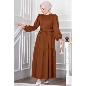 Beliz Tan <b>Belted</b> Hijab Dress Traditional Muslim Clothing Accessory - Product Image 4