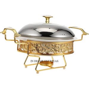 Recién llegado Único chapado en oro Flores Diseñador Acero inoxidable Plata Brillante Pulido Chafing Dish Buffet Set para Catering - Product Image 3