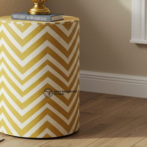 Yellow White Bone Inlay <b>Side</b> <b>Table</b> Handmade Chevron Pattern Drum End <b>Table</b>/Nightstand for Living Room Furniture - Product Image 3
