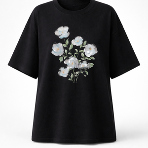 Camiseta Personalizada Negra Extra Grande con Estampado Floral para Hombre y Mujer, Algodón, Corte Holgado, Estilo Urbano, Informal, OEM, ODM, Venta al Por Mayor - Product Image 1