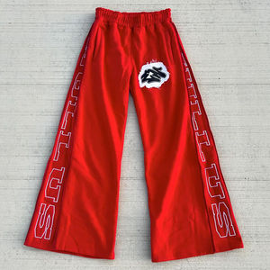 Pantalones de chándal holgados de pierna ancha personalizados para hombre, cortavientos de nailon con cremallera lateral, patrón apilado, estampado acampanado, estilo informal - Product Image 2