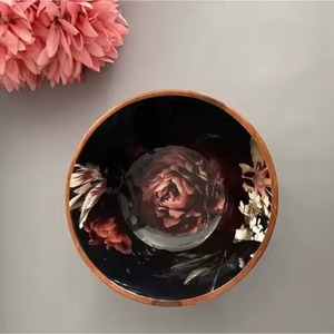 Bols à mélanger pour aliments en bois de bambou à motifs floraux imprimés, aspect classique et unique - Product Image 1