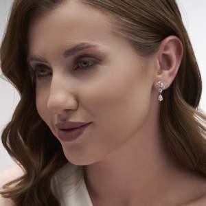 Elegant 4.06 Ct Serene Sparkle Drops Fashion Earrings for Women in 14K <b>White</b> Gold with Lab Grown Diamonds - Product Image 3