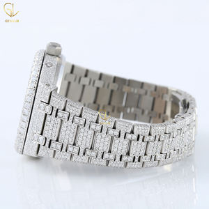 Vente en gros de montre de poignet en acier inoxydable de luxe entièrement glacé diamant cultivé en laboratoire date automatique montre de style Hip Hop avec certificat - Product Image 2