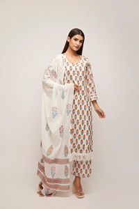 ชุดสูทผ้าไหมสำหรับเด็กผู้หญิงลายพีชดอกเดซี่สไตล์แฟชั่นอินเดียกางเกง kurti คุณภาพสูง - Product Image 2