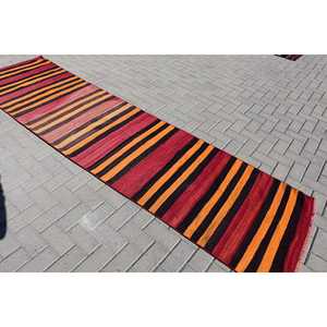 Tapis turc vintage 2,9x10,9 pi (88x333 cm), Kilim rouge et noir, tapis oriental - Product Image 4