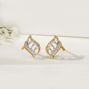 ต่างหูทองคำ 14k สำหรับผู้หญิงประดับด้วยหินเพทาย - Product Image 1