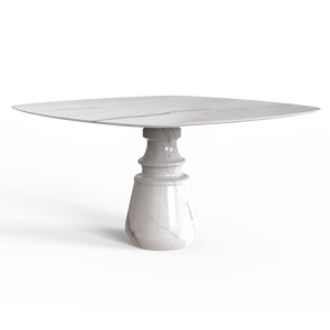 Pietra Square Estremoz Solid Wood <b>Dining</b> <b>Table</b> with Glass <b>Top</b> Contemporary Modern Design Stable Set for Home or Farmhouse Use - Product Image 1