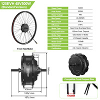 Kit de Motor Trasero 125EVH 48V 500W para Bicicletas Eléctricas de 20", 26", 27.5" y 700C, para Convertir Bicicletas Normales en Eléctricas con Frenos de Llanta (Stock en el Reino Unido)