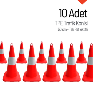 ชุดกรวยจราจรสะท้อนแสงแบบเดี่ยว 10 ชิ้น ขนาด 50 ซม. ทำจาก TPE สำหรับกั้นจราจร - Product Image 1