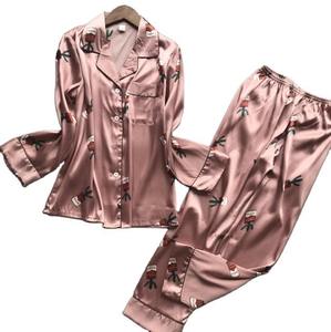 2022 Wholesale Custom <b>Satin</b> <b>Women's</b> Pajamas Set Thermal Striped <b>Pyjamas</b> Suit with Button Sleepwear for Summer Loungewear - Product Image 5