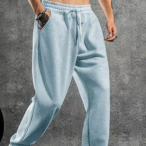 Pantalon décontracté pour homme en coton anti-rides bleu ciel de qualité supérieure, respirant, toutes saisons, avec jambes larges, taille plus - Product Image 1