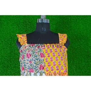 Otoño Floral patrón sólido Midi longitud ecológico A-Line vestido de algodón bloque de mano estampado cintura Natural lavable 100% algodón - Product Image 3