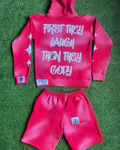 Manufacturer High Quality Mid-Weight <b>Hoodie</b> and Shorts Clothing Set Embroidery Woven Tag Drawstring Print <b>Men</b> Custom Tracksuits - Product Image 2