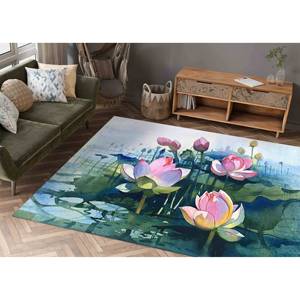 Tapis Fleur de Lotus : Tapis imprimé avec motif botanique aquarelle, tapis à poils doux - Product Image 4