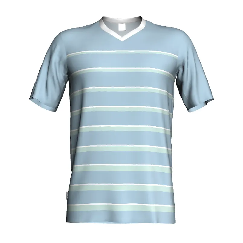 เสื้อฟุตบอลพิมพ์ลายเส้นแนวนอนระบายอากาศได้ดีเสื้อฟุตบอลแห้งเร็วส่วนบุคคล