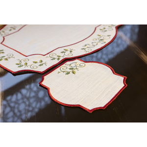 Mantel y Posavasos Navideños Clásicos con Borde Rojo, 40x40cm, Tela Bordada Resistente a las Manchas, Mantel Individual Festivo para Uso Doméstico - Product Image 3