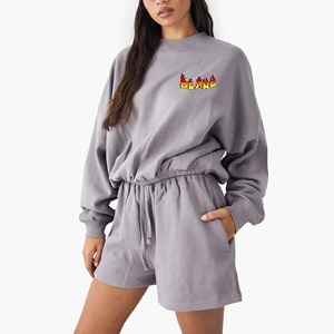 2025 femmes hiver décontracté 2 pièces solide sweat et au-dessus du genou ensemble court coupe régulière respirant Spandex/Polyester survêtement - Product Image 1