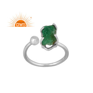 Anillo ajustable de piedras preciosas de Esmeralda Natural de plata de ley fina superventas, joyería para mujer, regalo para ella - Product Image 1
