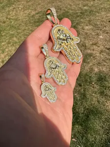 จี้รูปมือฮัมซาพร้อมตาปีศาจ ประดับด้วยโมอิสซาไนต์ 2 กะรัต ทำจากเงินแท้ 925 ชุบทอง สไตล์ฮิปฮอปสำหรับผู้หญิง - Product Image 3