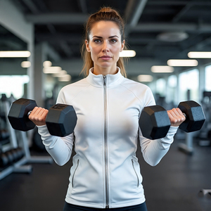 Chaqueta deportiva transpirable de compresión de algodón de punto para mujer de Color sólido a prueba de viento para entrenamiento atlético - Product Image 3