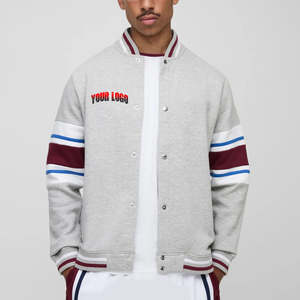 100% cotton fleece varsity jacket for men's custom DTF printed logo heavyweight <b>colour</b> block man varsity jacket - Product Image 6