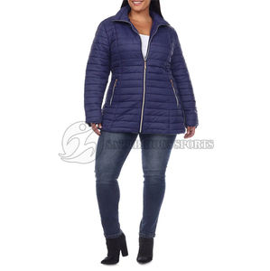 <b>Women's</b> XL <b>Zip</b>-<b>Up</b> Waterproof Windproof Quilted Puffer Coat Customized Plus Size Winter Bomber <b>Jacket</b> Standing Collar Breathable - Product Image 2