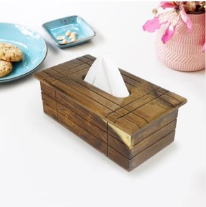 Cubierta de caja de pañuelos de madera de mango de diseño moderno Material de papel y Metal de Calidad exclusiva para uso en el hogar, la cocina y el coche - Product Image 1