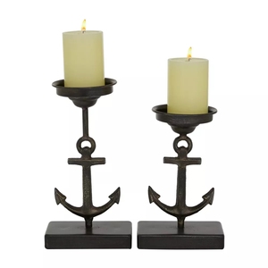 <b>Black</b> Coated Ship Anchor Candle Holder With Base Easy Portable Metal Nautical Candle Stand for Holiday Christmas Decoration - Product Image 2