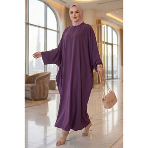 Abaya Ceyda de style simple, en tissu polyester violet, élément de mode musulmane - Product Image 1