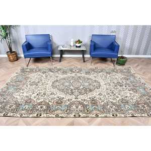 Alfombra de 5.5x9.7 pies, Alfombra Turca Vintage, Alfombra Marroquí de Lana Azul Marrón - Product Image 1