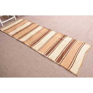 Vintage Turkish Kilim Rug 2.6x7.4 ft, <b>Brown</b> Runner Polka dot <b>Wool</b> Rug - Product Image 3