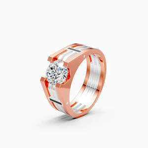 <b>Mens</b> Solitaire Diamond Broad Band Statement <b>Ring</b> With 1.55 Ct Lab Grown Diamond | In 9K Yellow White And Rose Gold - Product Image 1