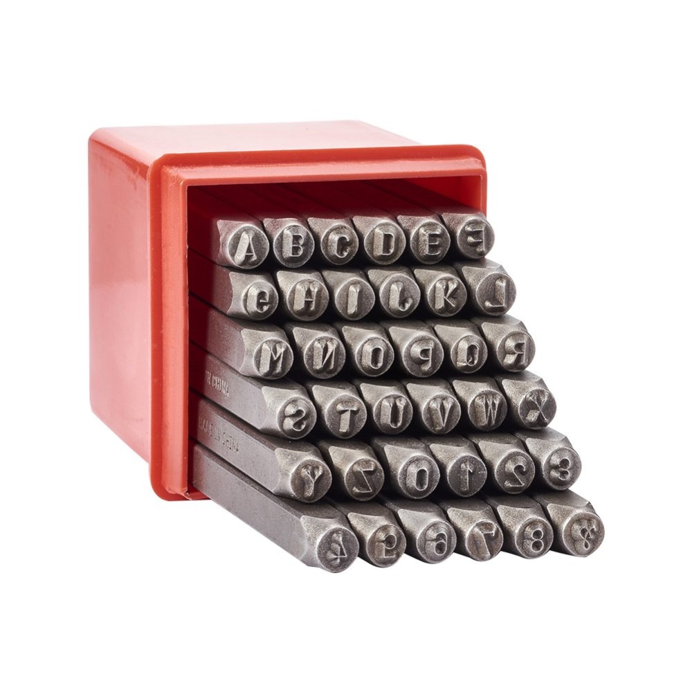 36 шт./коробка, набор штампов с железными печатями, A-Z и цифрами 0-8, АМПЕРСАНД и Черная Металлическая стальная бирка