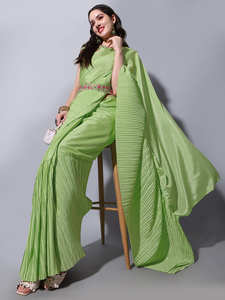 Saree ของดีไซเนอร์ที่ทันสมัยพร้อมด้วยผ้าแจ็คการ์ด pallu ที่สวยงามหรูหราสำหรับงานแต่งงานและผู้ใหญ่ - Product Image 4