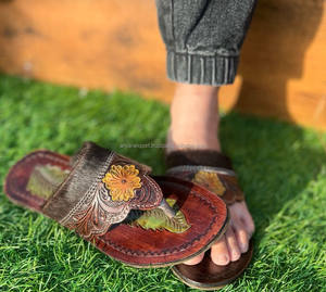 Sandalias de Punta abierta para mujer, chanclas informales de cuero de vaca con estilo occidental, auténticas, hechas a mano, para exteriores - Product Image 3