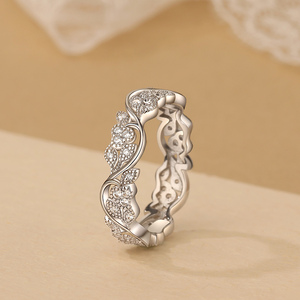 Jeulia Infinity Leaves Eternity <b>Ring</b>-Sterling <b>Silver</b> with 14K Rhodium Plating and <b>Emerald</b> Cut Diamond for Women - Product Image 5