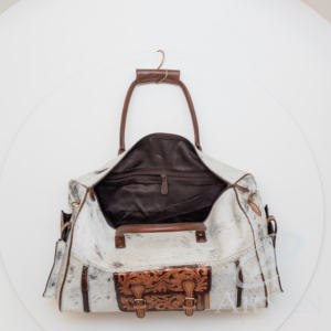 Bolsa de lona grande de cuero de vaca mecanizada a mano y con pelo, bolsa de equipaje de noche de cuero genuino, bolsas de viaje de fin de semana para Unisex - Product Image 6