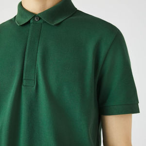 Polo 100% vert foncé en coton stretch avec bouton dissimulé, logo brodé personnalisé, coupe normale, tendance - Product Image 5