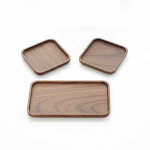 Ensemble de 3 plateaux japonais écologiques en bois d'acacia massif pour servir des collations au thé et aux fruits ou pour une utilisation décorative Esthétique naturelle moderne - Product Image 1