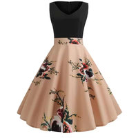 Vêtements décontractés Impression numérique Sans manches Robe pour femmes Col en V mince Robes de printemps et d'été pour femmes