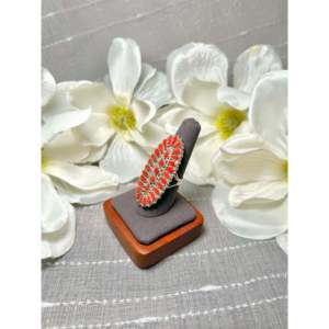 Navajo Fashionable Statement <b>Ring</b> Red Coral & Sterling Silver with Gold Plating 18K Inlay <b>Adjustable</b> for Gift - Product Image 3