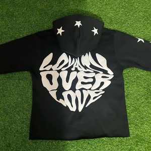 Sweat à capuche 100 % coton, épais et doublé polaire pour l'hiver, avec deux empiècements, accent frontal personnalisé, cordon de serrage surdimensionné et poche intérieure dissimulée - Product Image 2