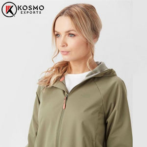 Chaqueta cortavientos Softshell personalizada para mujer nueva poliéster/algodón/nailon sólido impermeable con capucha para ocio al aire libre - Product Image 6