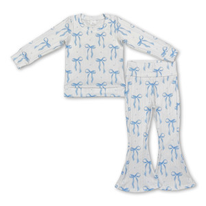 Conjuntos de ropa para niñas y bebés: Top de punto con lazo azul claro OEM/ODM/RTS y pelele para bebé, venta al por mayor de ropa para niñas - Product Image 4