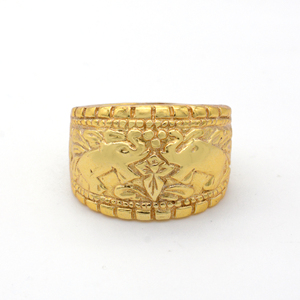 <b>Elephant</b> Tribal Brass Ring 18k Gold Plated Texture Band Wholesale Women Ring - Product Image 1