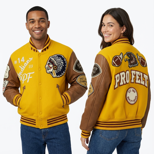 Veste universitaire unisexe en laine avec manches en cuir PU, style Letterman rouge, tendance, pour homme, idéale pour l'hiver (OEM) - Product Image 3