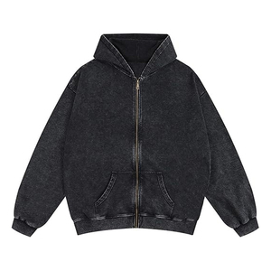 Urban Men Winter Acid Wash Zipper Hoodie 100% Cotton Premium Quality Custom Logo OEM Streetwear Fast Shipping Bulk Wholesale quantité minimale de commande - Product Image 2